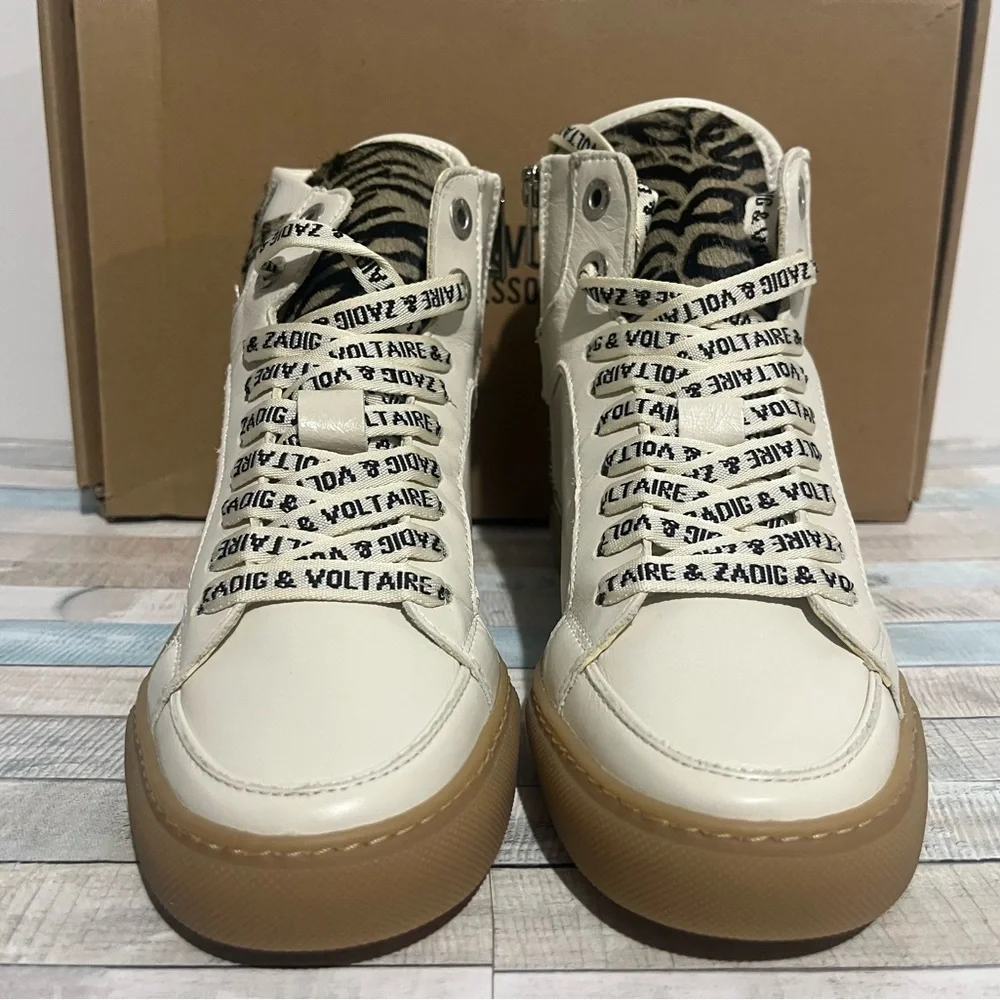 NEW Zadig & Voltaire High Flash Zebra Print Sneakers - Picture 2 of 11